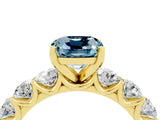 Yellow gold Cushion Cut Aquamarine Prong Setting with Side Stones on a Pave Band_4