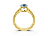 Yellow gold Cushion Cut Aquamarine Ring with Milgrain Pavé Band and Four-Prong Setting_15
