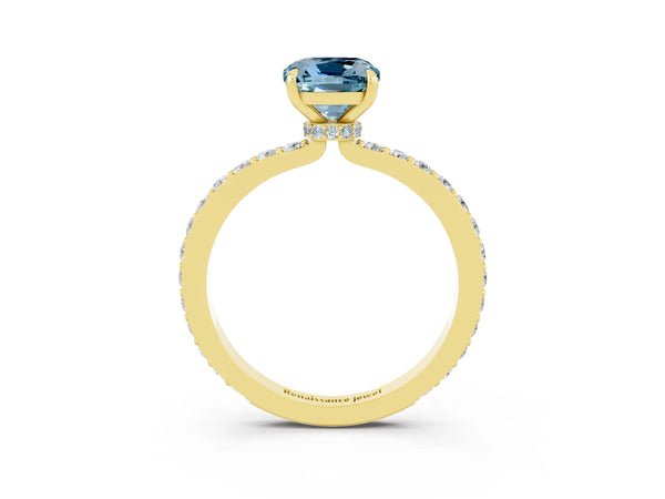Yellow gold Cushion Cut Aquamarine Pavé Engagement Ring with Round  Accents and Prong Setting