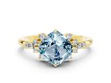 Yellow gold Cushion Cut Aquamarine Ring with Side Stones and Four-Prong Setting_36