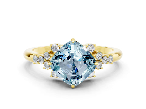 Yellow gold Cushion Cut Aquamarine Ring with Side Stones and Four-Prong Setting_36