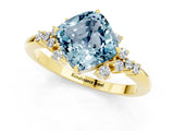 Yellow gold Cushion Cut Aquamarine Ring with Side Stones and Four-Prong Setting_37