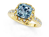 Yellow gold Cushion Cut Aquamarine Scalloped Halo Engagement Ring with Round Shared Prong Band_25
