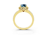 Yellow gold Cushion Cut Aquamarine Scalloped Halo Engagement Ring with Round Shared Prong Band_27