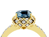 Yellow gold Cushion Cut Aquamarine Scalloped Halo Engagement Ring with Round Shared Prong Band_28