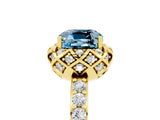 Yellow gold Cushion Cut Aquamarine Scalloped Halo Engagement Ring with Round Shared Prong Band_29