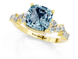 Yellow gold Cushion Cut Aquamarine Scattered Round Accent Ring with Prong Setting_25