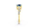 Yellow gold Cushion Cut Aquamarine Scattered Round Accent Ring with Prong Setting_26