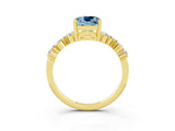 Yellow gold Cushion Cut Aquamarine Scattered Round Accent Ring with Prong Setting_27
