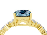 Yellow gold Cushion Cut Aquamarine Scattered Round Accent Ring with Prong Setting_28