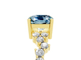 Yellow gold Cushion Cut Aquamarine Scattered Round Accent Ring with Prong Setting_29