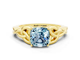 Yellow gold Cushion Cut Aquamarine Solitaire Celtic Knot Ring with Four-Prong Setting_12
