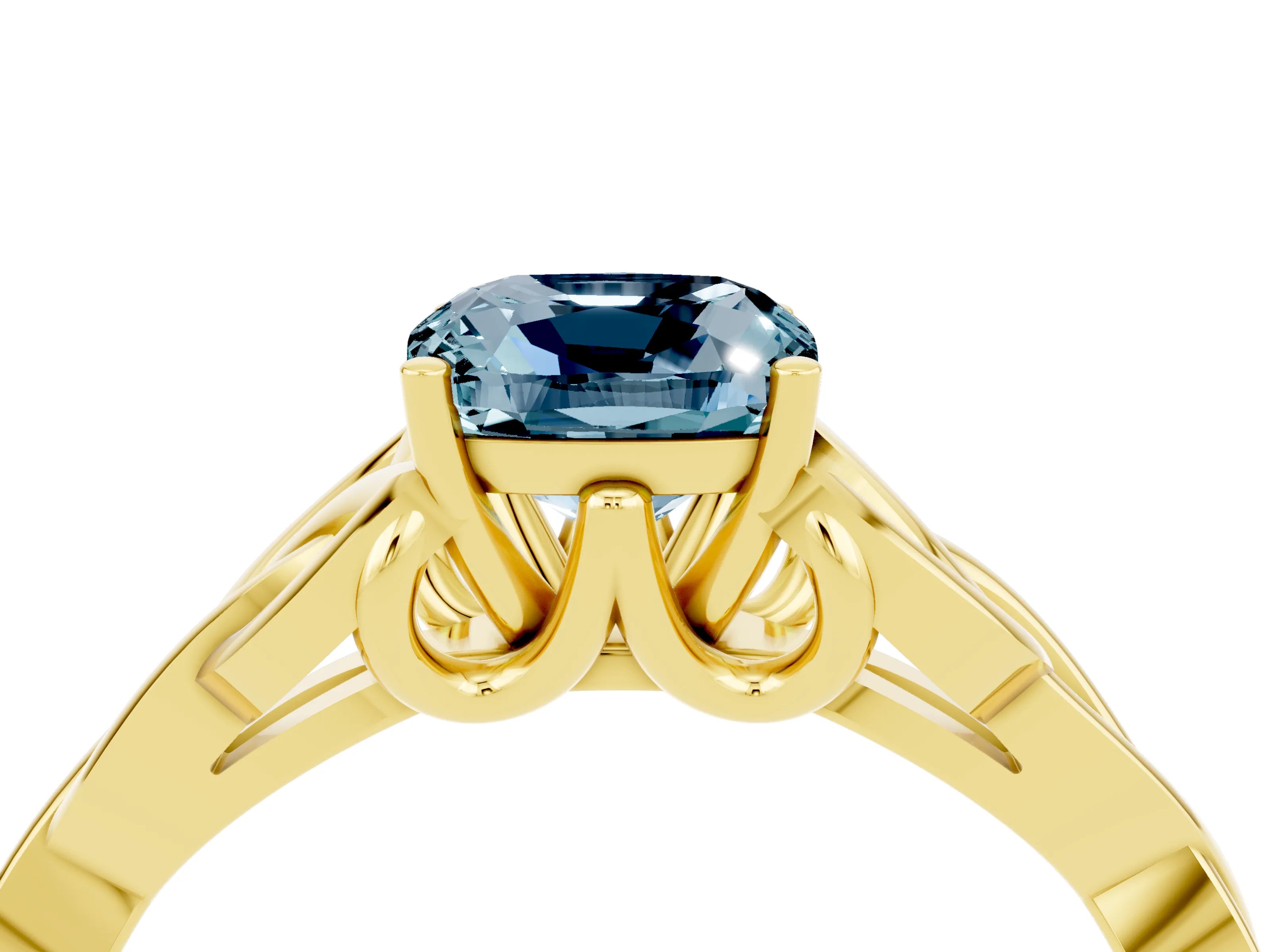 Yellow gold Cushion Cut Aquamarine Solitaire Celtic Knot Ring with Four-Prong Setting_16