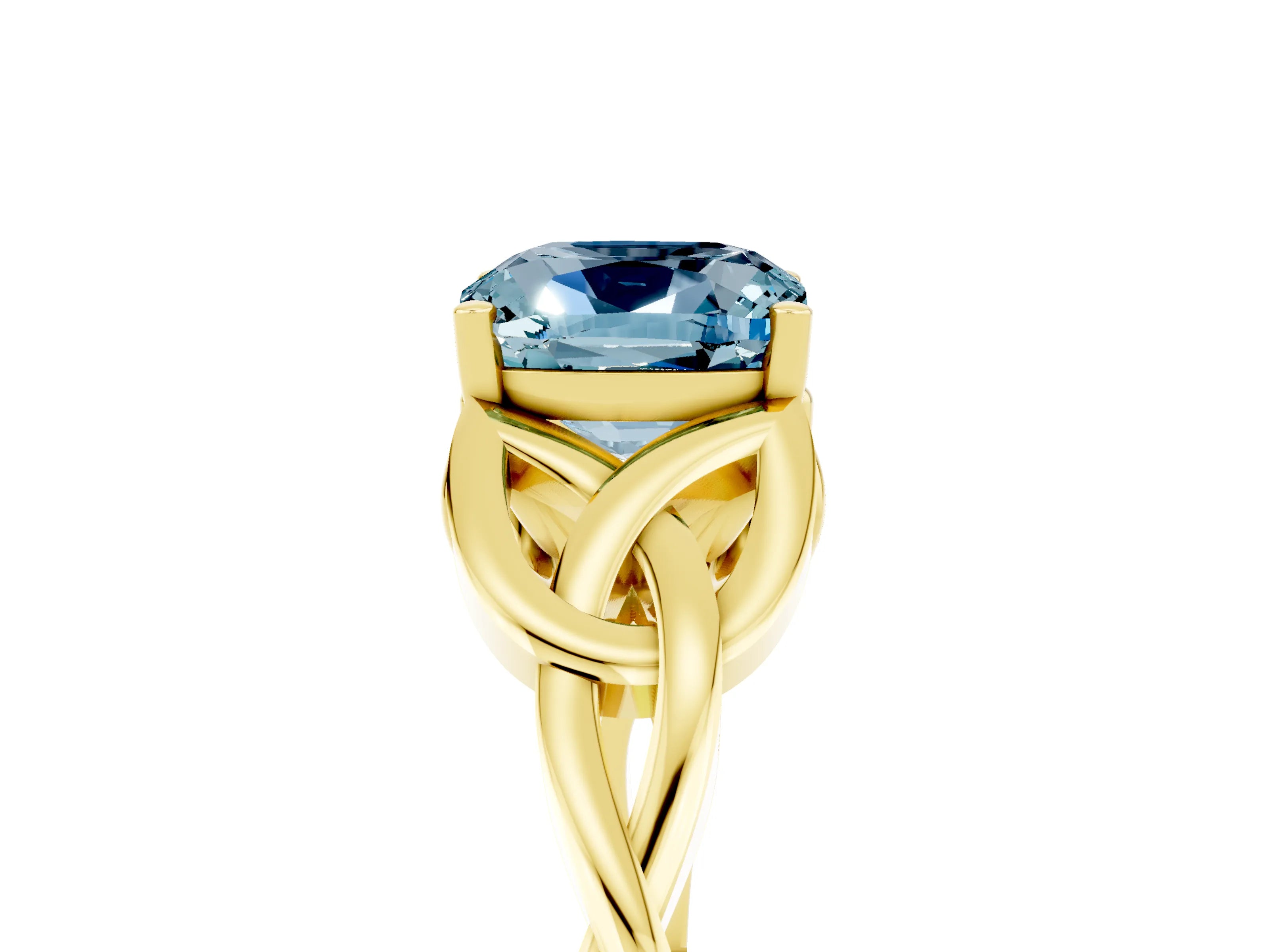 Yellow gold Cushion Cut Aquamarine Solitaire Celtic Knot Ring with Four-Prong Setting_17