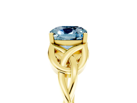 Yellow gold Cushion Cut Aquamarine Solitaire Celtic Knot Ring with Four-Prong Setting_17