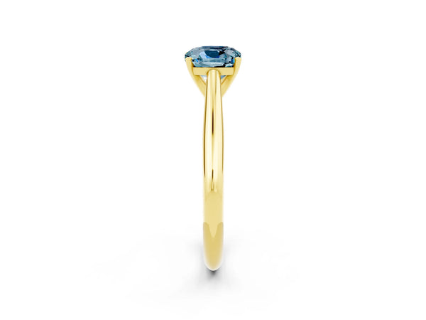 Yellow gold Cushion Cut Aquamarine Solitaire Engagement Ring with Cathedral Setting and Four-Prong Mount