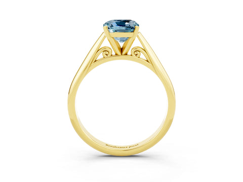 Yellow gold Cushion Cut Aquamarine Solitaire Engagement Ring with Cathedral Setting and Four-Prong Mount_15