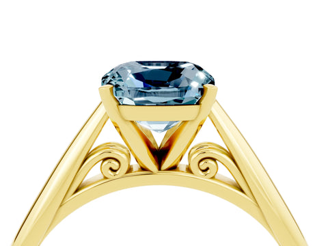 Yellow gold Cushion Cut Aquamarine Solitaire Engagement Ring with Cathedral Setting and Four-Prong Mount_16