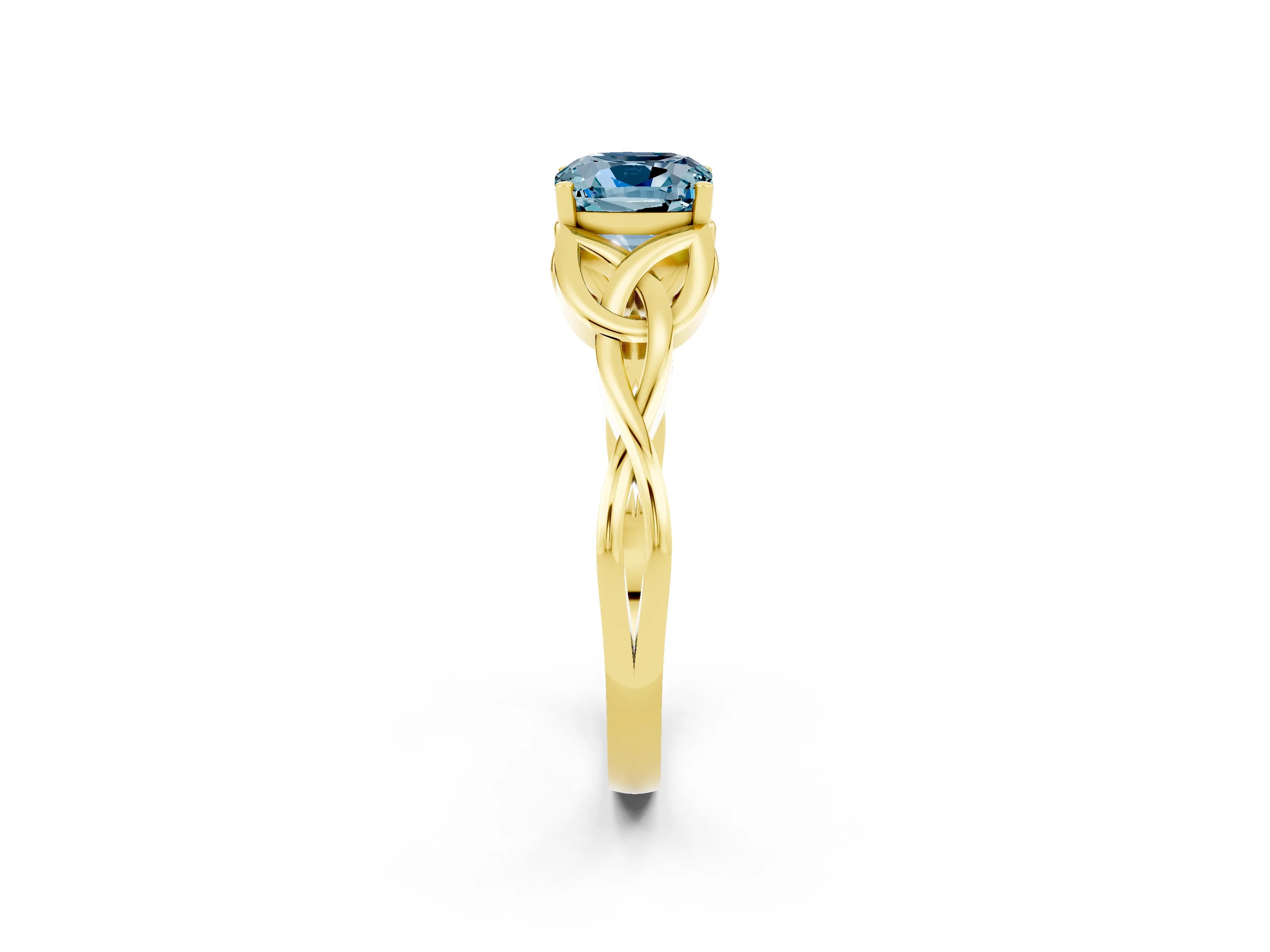 Yellow gold Cushion Cut Aquamarine Solitaire Engagement Ring with Celtic Knot Band and Four-Prong Setting_2