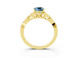 Yellow gold Cushion Cut Aquamarine Solitaire Engagement Ring with Celtic Knot Band and Four-Prong Setting_3