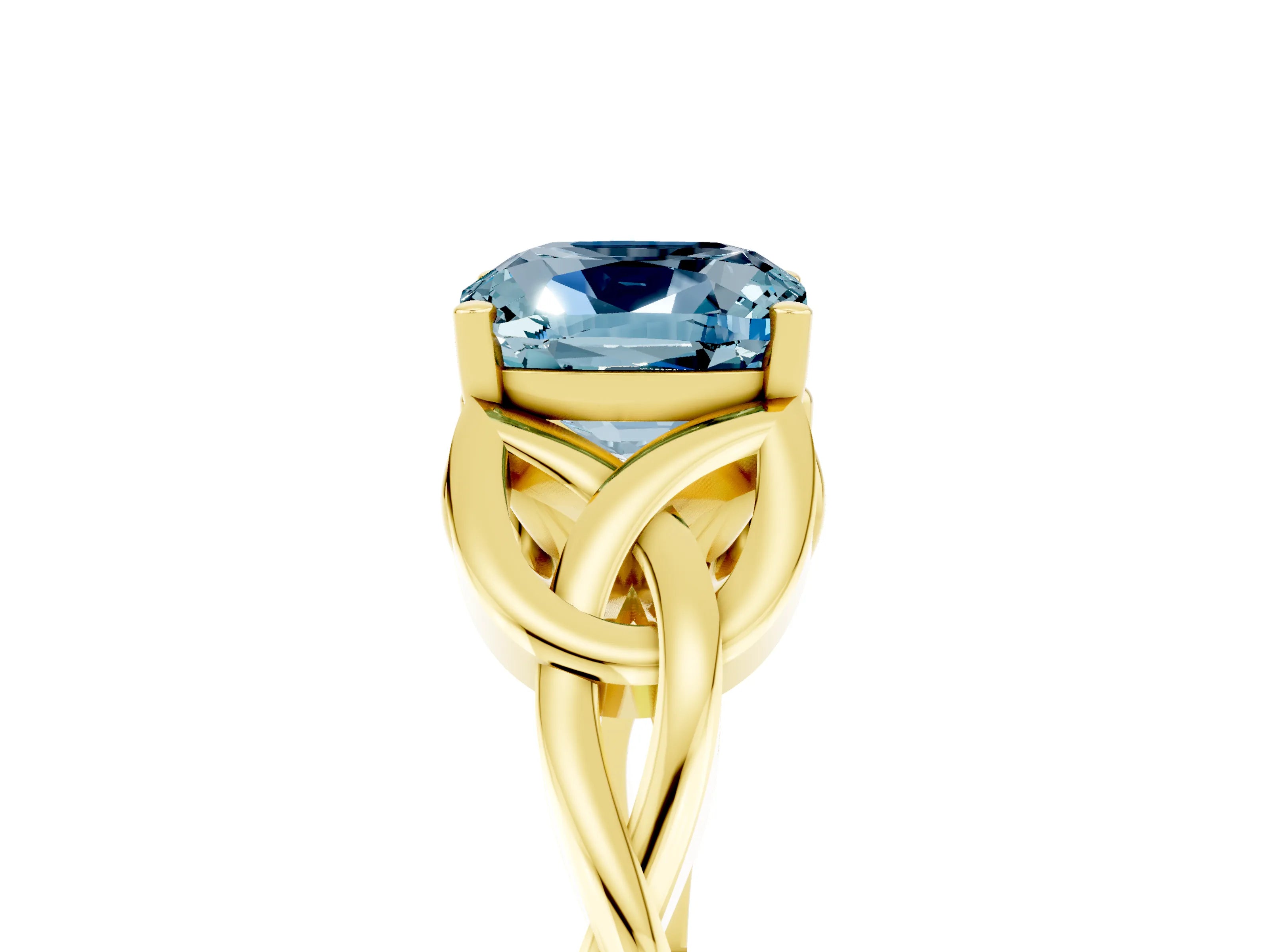 Yellow gold Cushion Cut Aquamarine Solitaire Engagement Ring with Celtic Knot Band and Four-Prong Setting_5