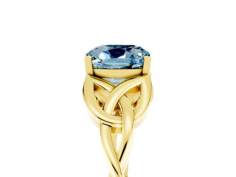 Yellow gold Cushion Cut Aquamarine Solitaire Engagement Ring with Celtic Knot Band and Four-Prong Setting_5