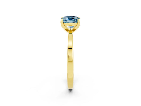 Yellow gold Cushion Cut Aquamarine Solitaire Engagement Ring with Classic Band and Four-Prong Setting