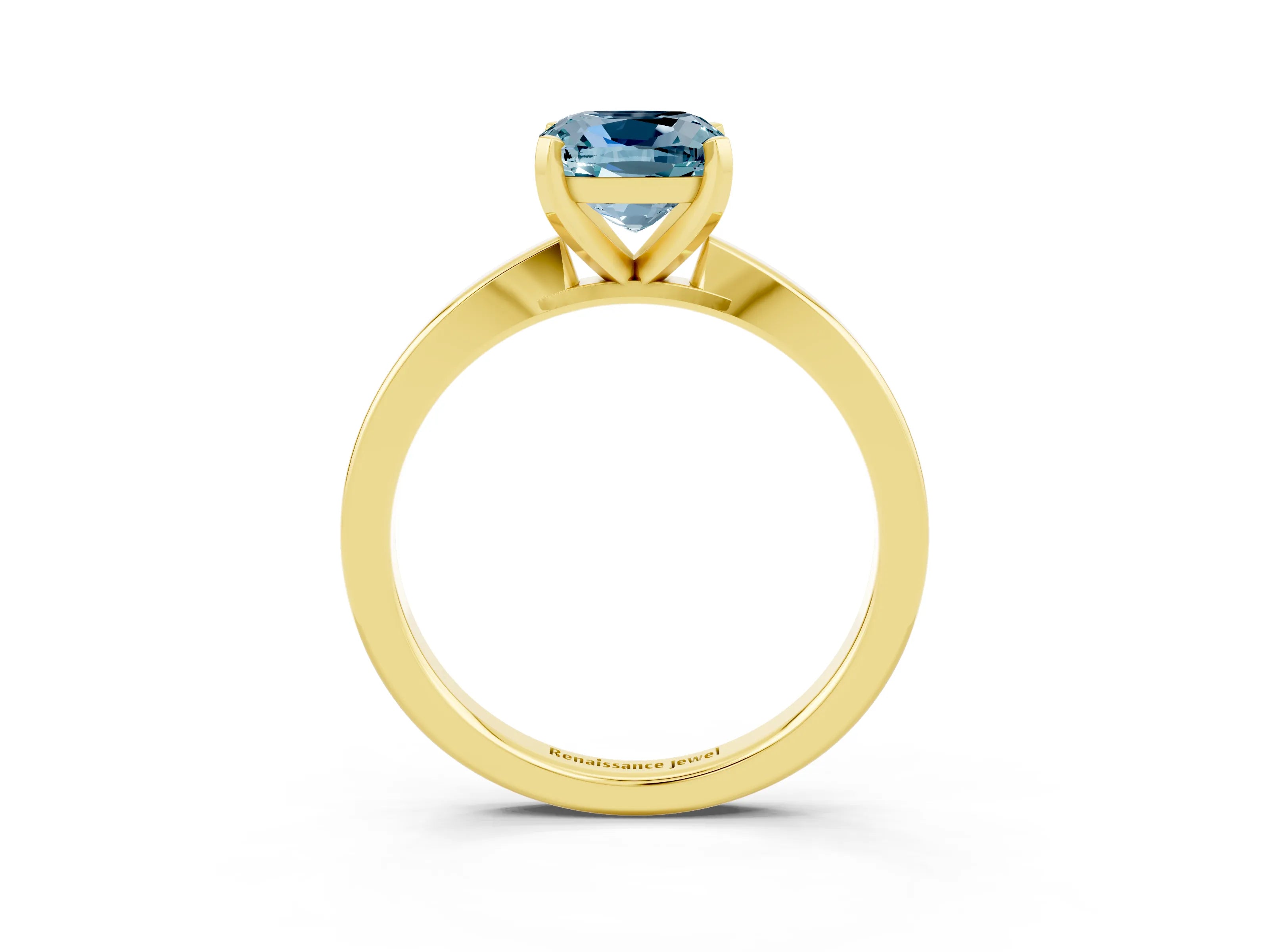 Yellow gold Cushion Cut Aquamarine Solitaire Engagement Ring with Classic Band and Four-Prong Setting_27