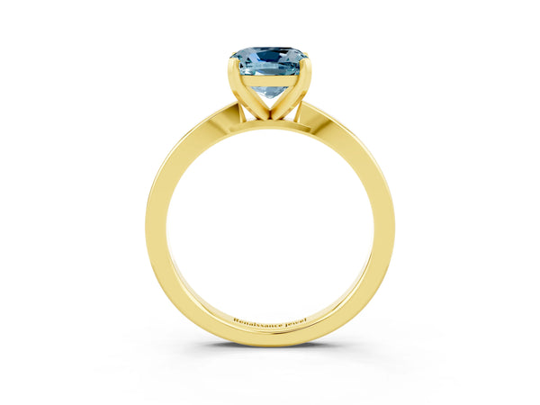 Yellow gold Cushion Cut Aquamarine Solitaire Engagement Ring with Classic Band and Four-Prong Setting