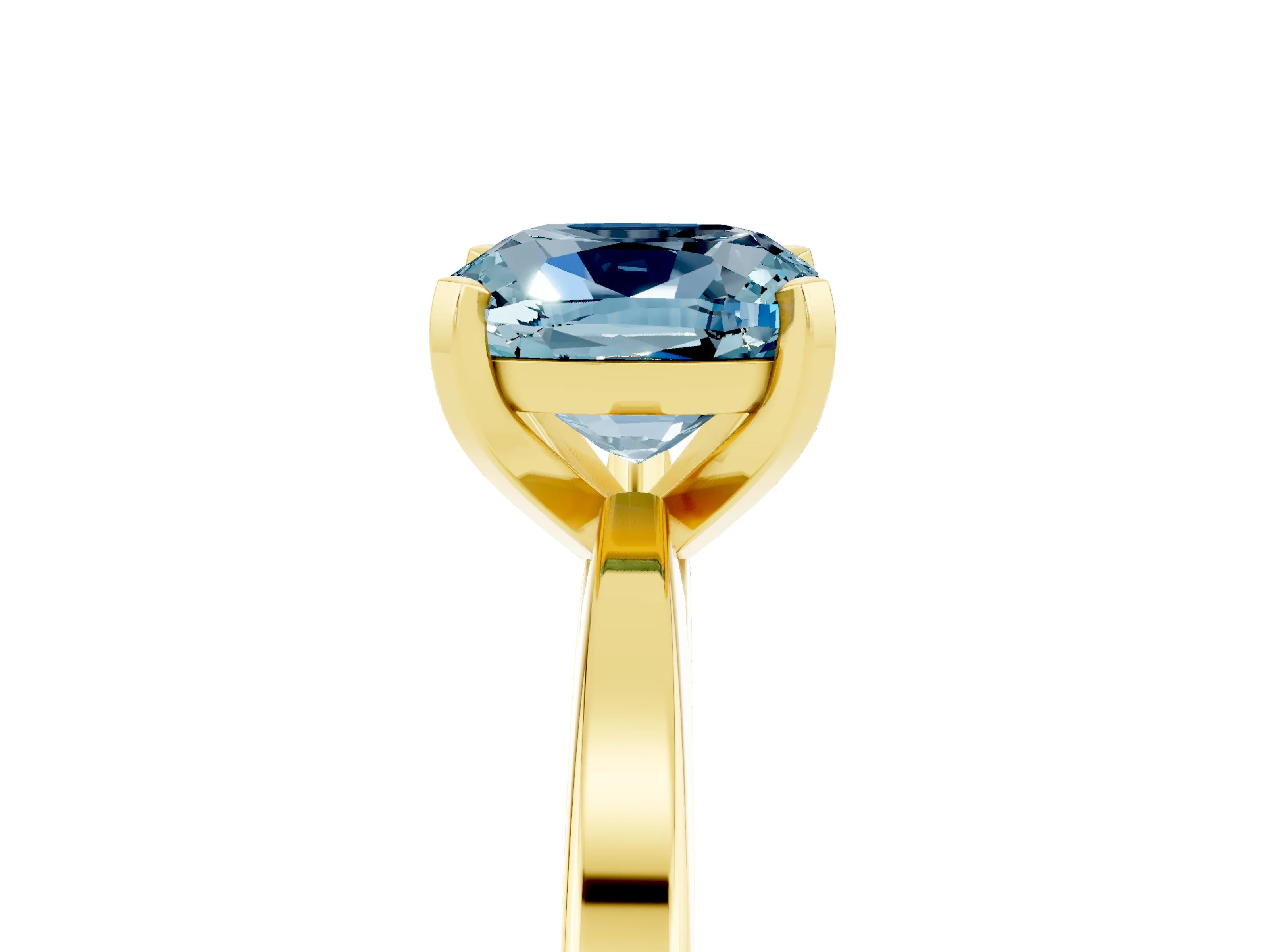 Yellow gold Cushion Cut Aquamarine Solitaire Engagement Ring with Classic Band and Four-Prong Setting_29