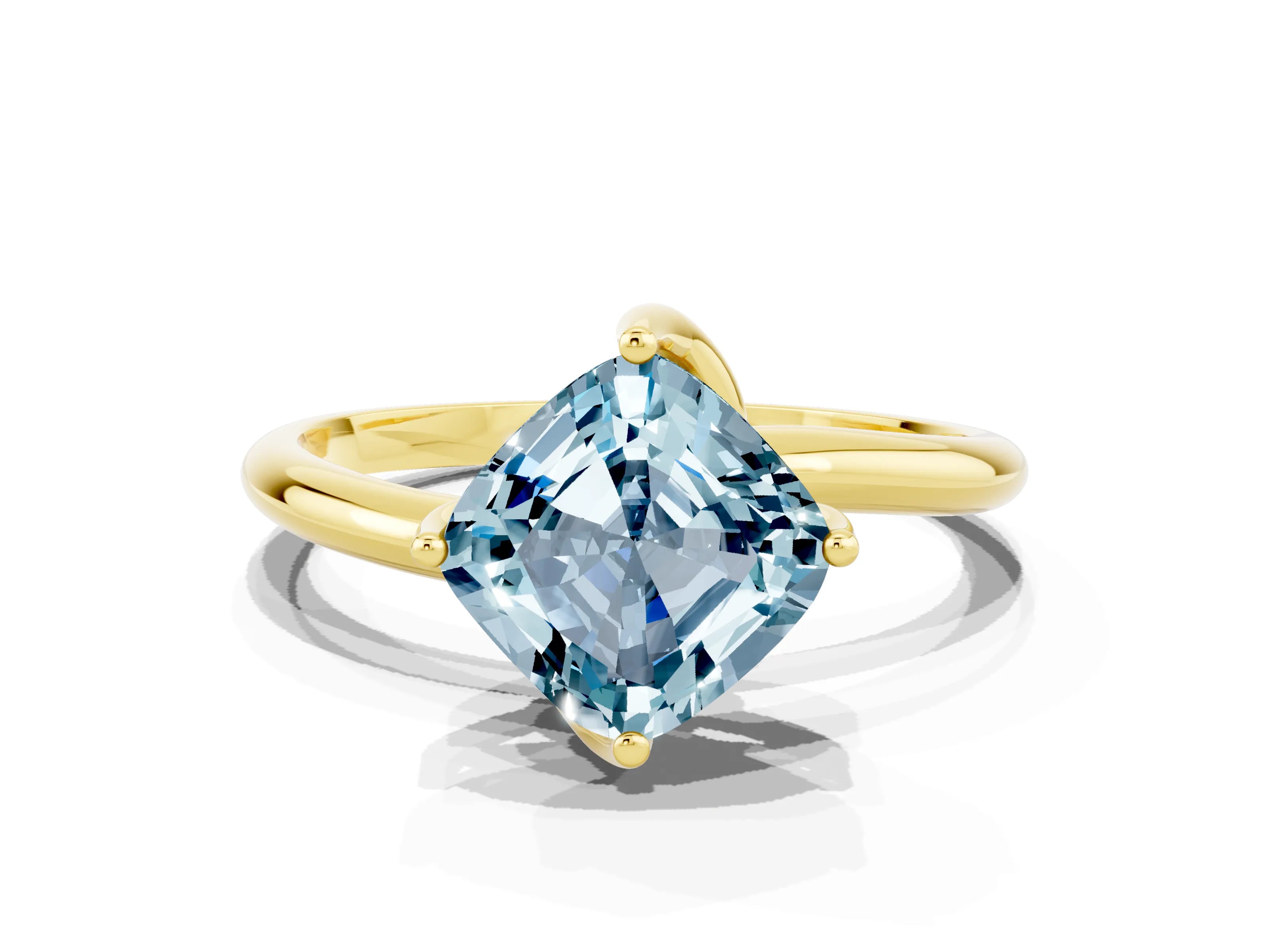 Yellow gold Cushion Cut Aquamarine Solitaire Engagement Ring with Four-Prong Setting and Classic Band_12