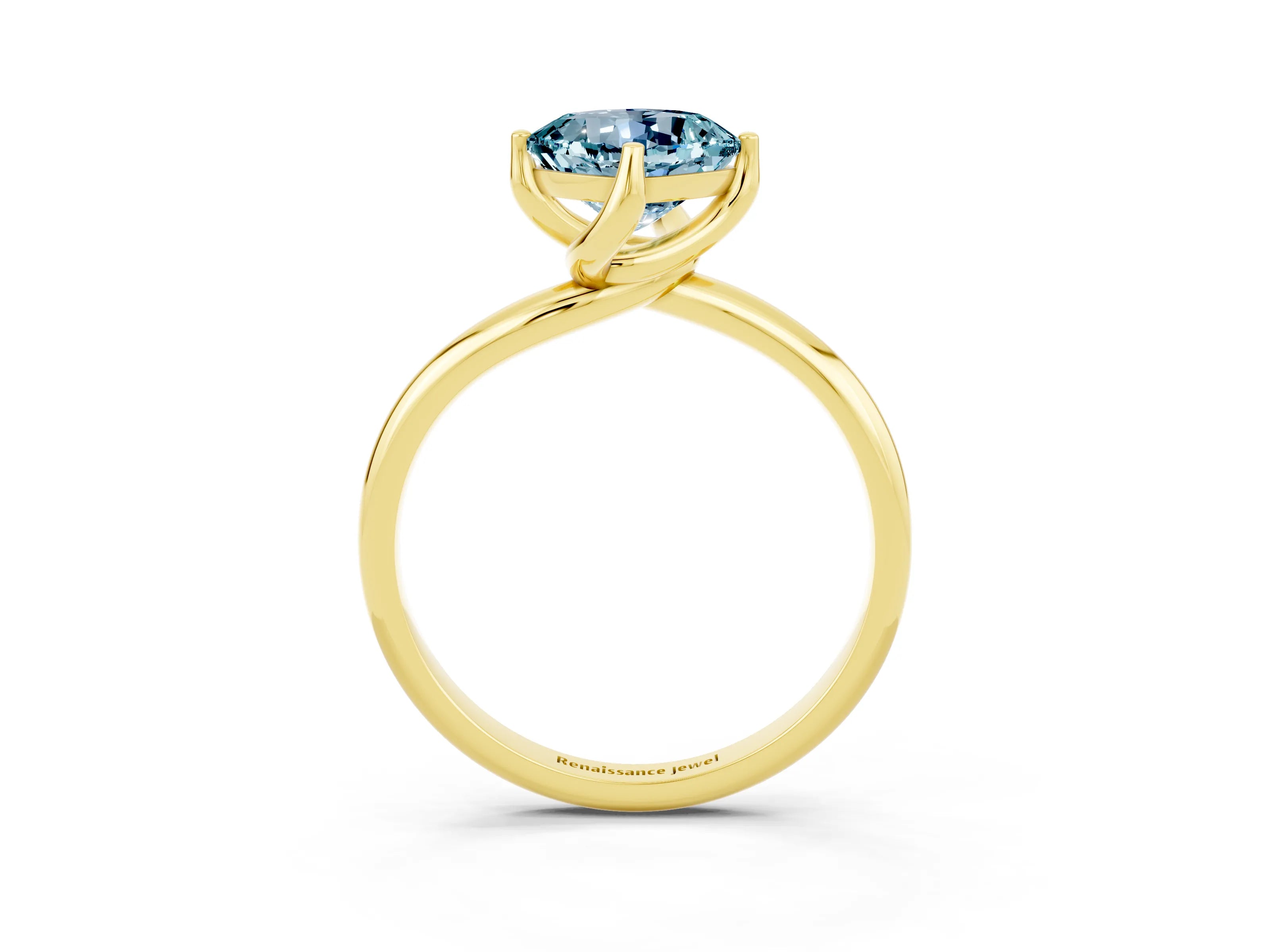 Yellow gold Cushion Cut Aquamarine Solitaire Engagement Ring with Four-Prong Setting and Classic Band_15