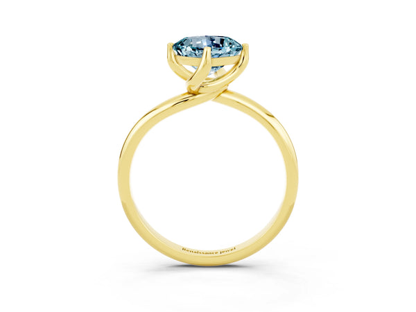 Yellow gold Cushion Cut Aquamarine Solitaire Engagement Ring with Four-Prong Setting and Classic Band