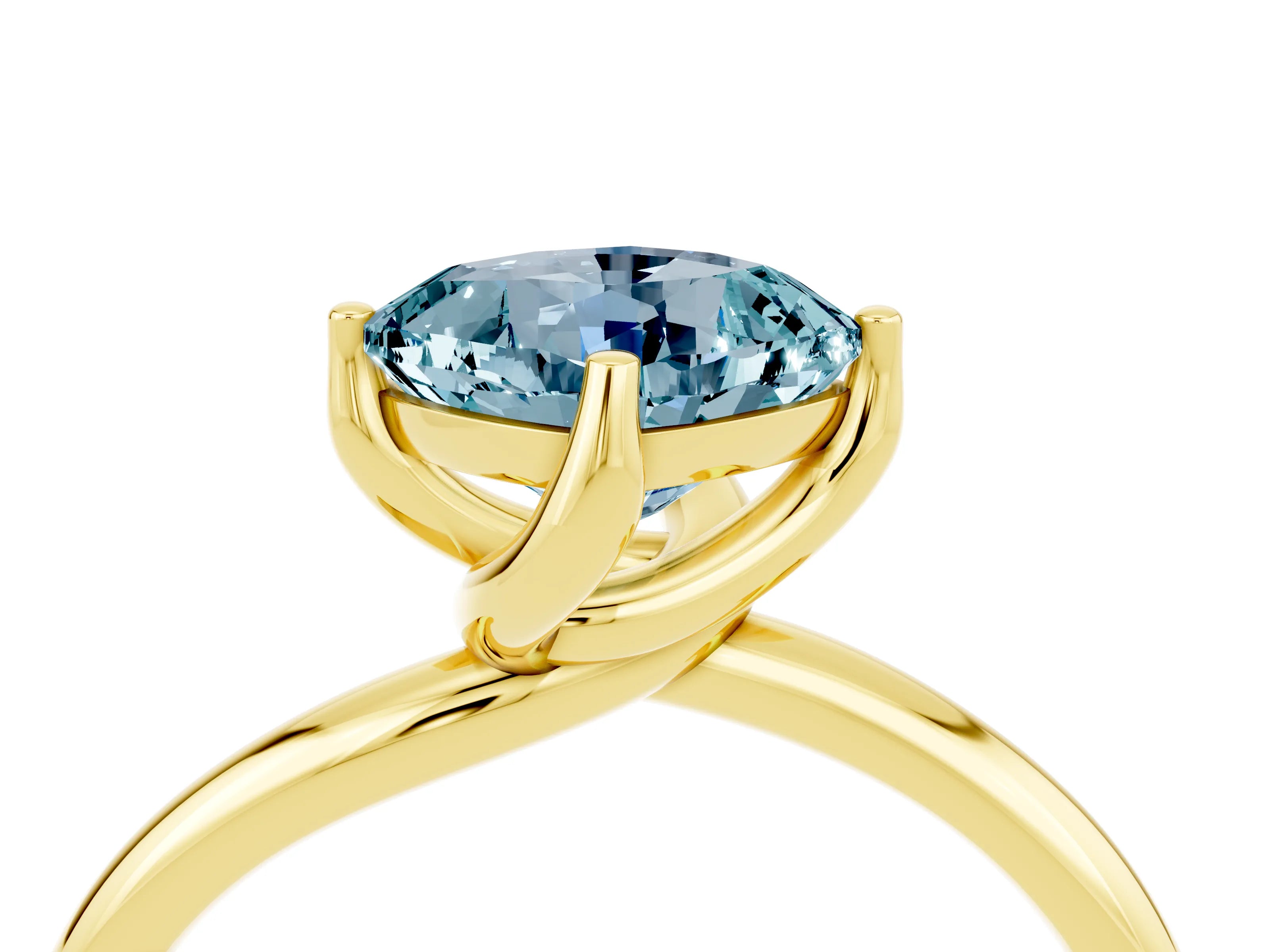 Yellow gold Cushion Cut Aquamarine Solitaire Engagement Ring with Four-Prong Setting and Classic Band_16