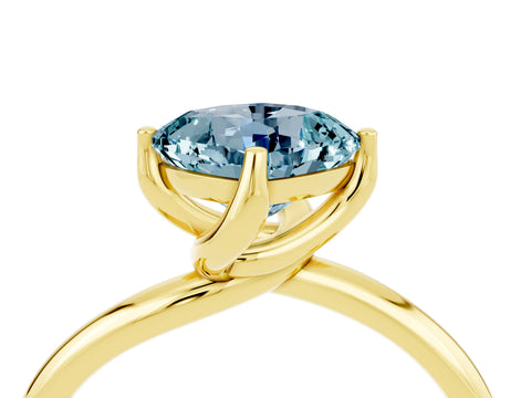 Yellow gold Cushion Cut Aquamarine Solitaire Engagement Ring with Four-Prong Setting and Classic Band_16