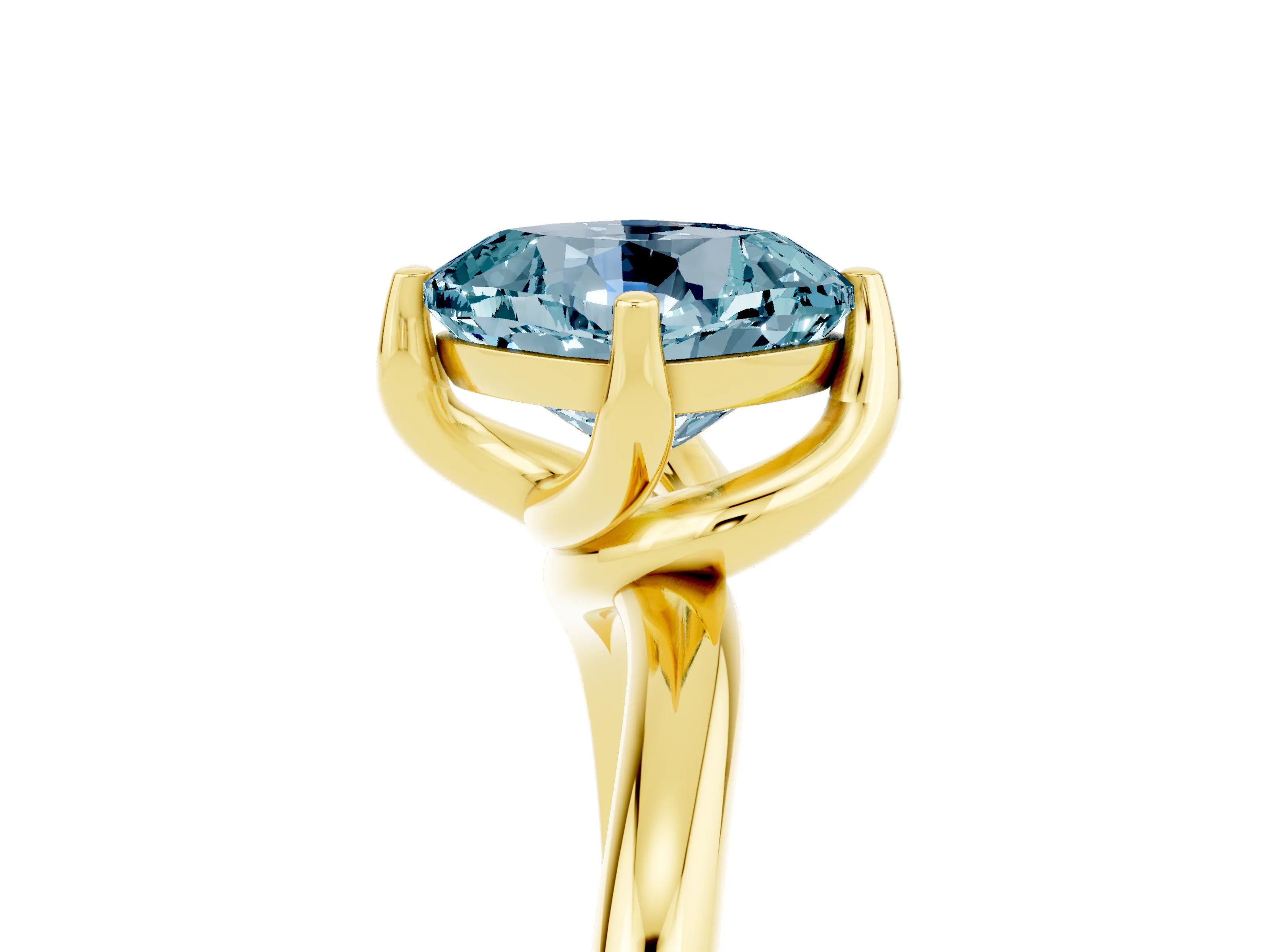 Yellow gold Cushion Cut Aquamarine Solitaire Engagement Ring with Four-Prong Setting and Classic Band_17
