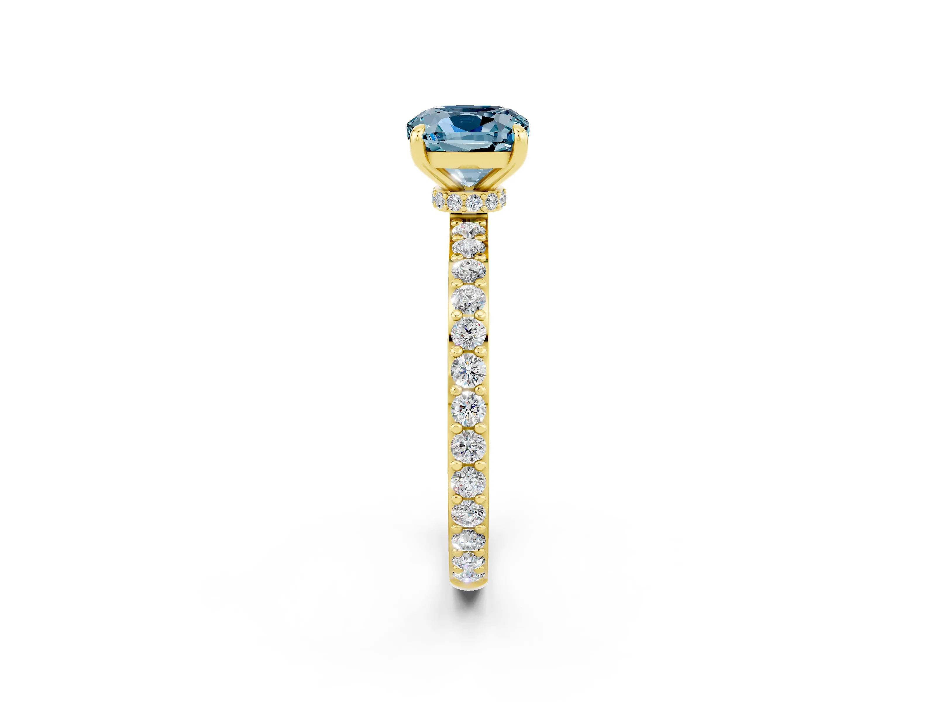 Yellow gold Cushion Cut Aquamarine Solitaire Engagement Ring with Pavé Band and Four-Prong Setting_2