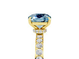 Yellow gold Cushion Cut Aquamarine Solitaire Engagement Ring with Pavé Band and Four-Prong Setting_5