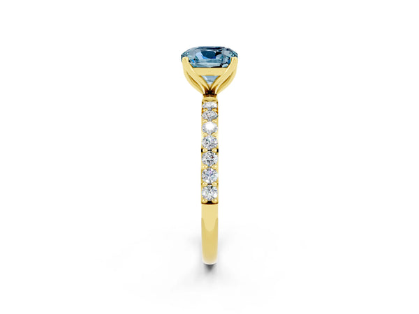 Yellow gold Cushion Cut Aquamarine Solitaire Engagement Ring with Round  Pavé Band and Prong Setting