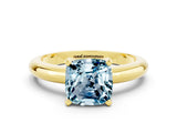 Yellow gold Cushion Cut Aquamarine Solitaire Engagement Ring with Round Band and Four-Prong Setting