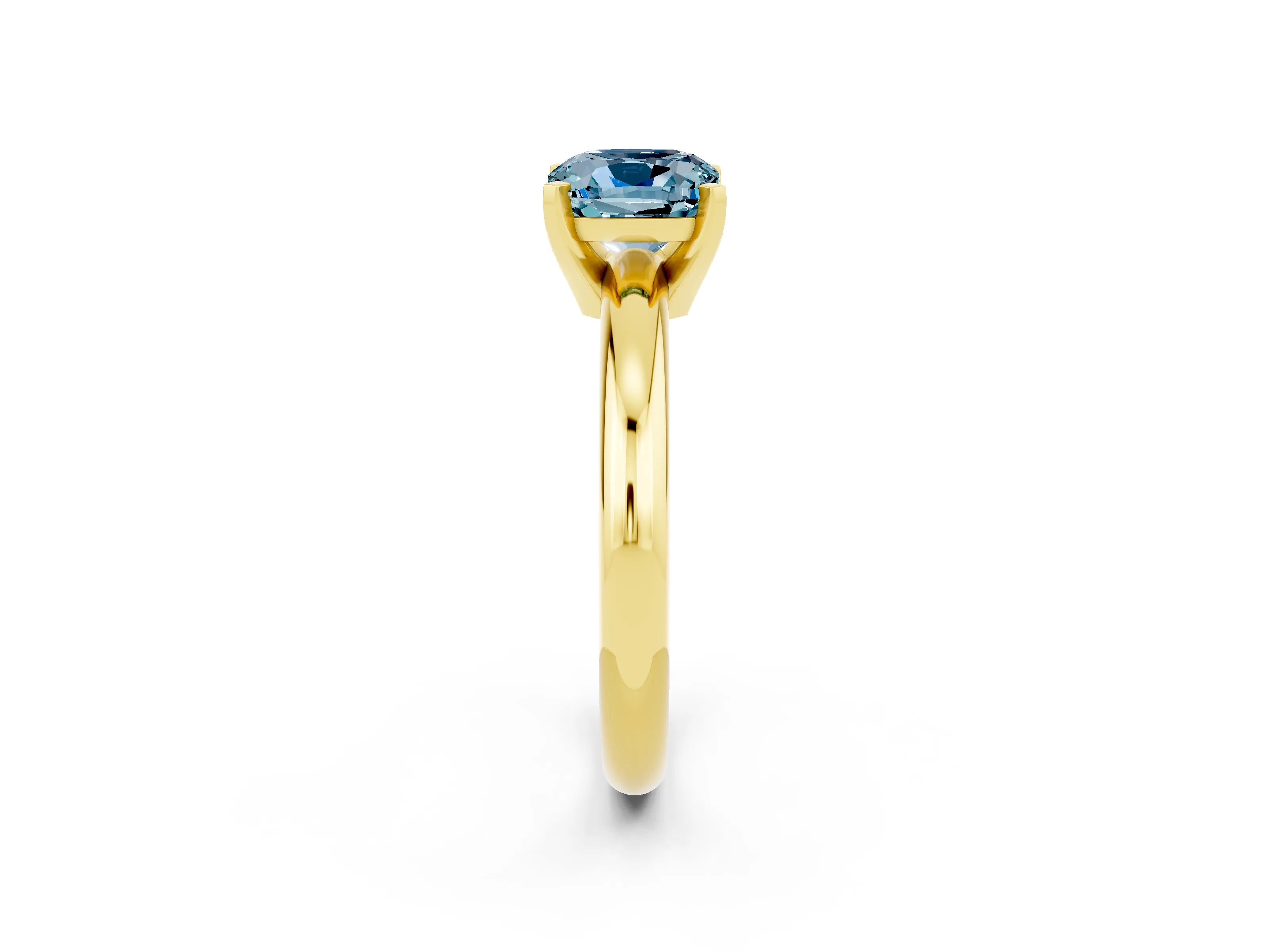 Yellow gold Cushion Cut Aquamarine Solitaire Engagement Ring with Round Band and Four-Prong Setting_2