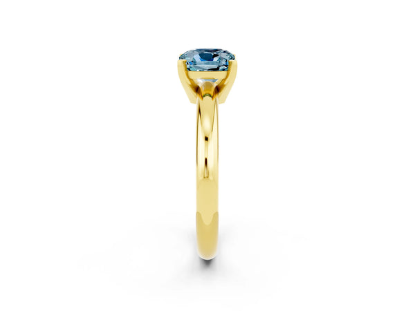Yellow gold Cushion Cut Aquamarine Solitaire Engagement Ring with Round Band and Four-Prong Setting
