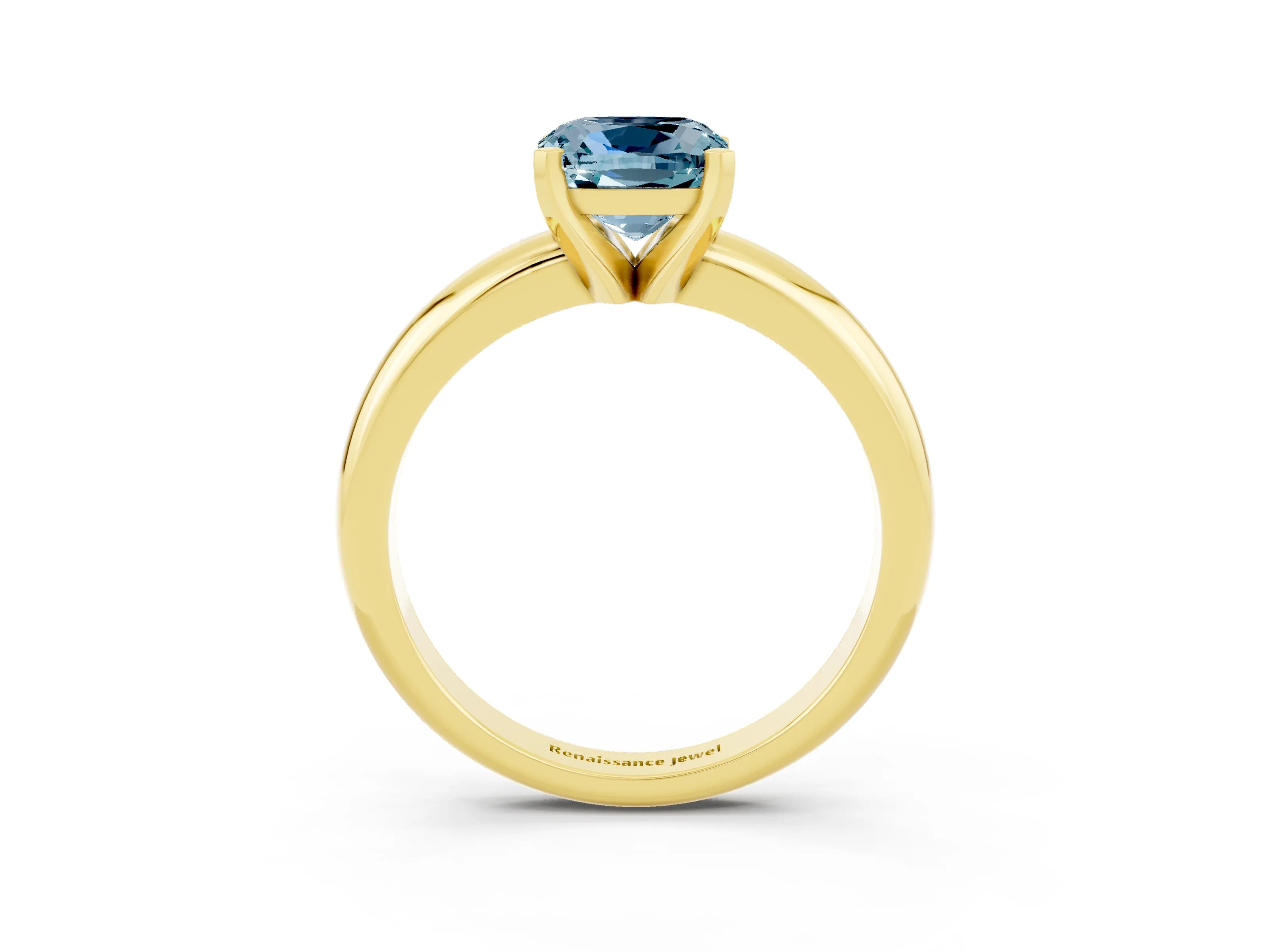 Yellow gold Cushion Cut Aquamarine Solitaire Engagement Ring with Round Band and Four-Prong Setting_3