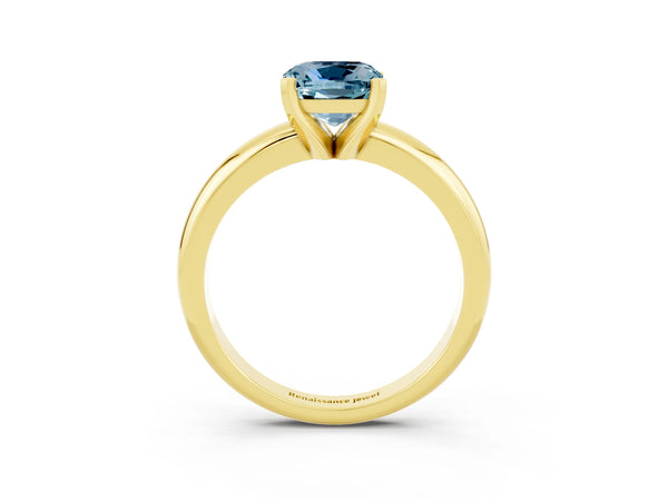 Yellow gold Cushion Cut Aquamarine Solitaire Engagement Ring with Round Band and Four-Prong Setting