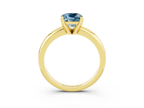 Yellow gold Cushion Cut Aquamarine Solitaire Engagement Ring with Round Band and Four-Prong Setting_3