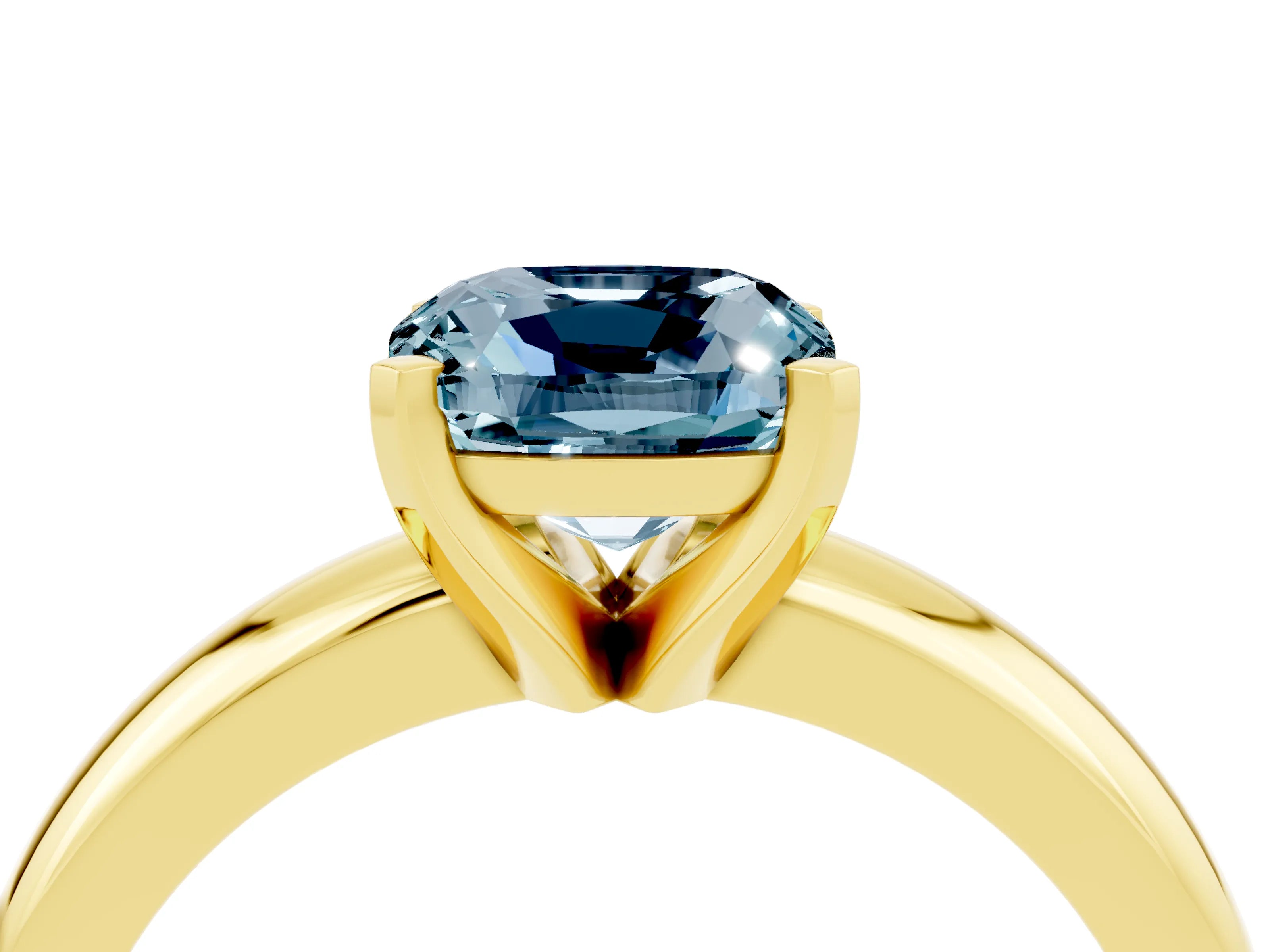 Yellow gold Cushion Cut Aquamarine Solitaire Engagement Ring with Round Band and Four-Prong Setting_4