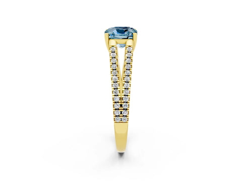 Yellow gold Cushion Cut Aquamarine Solitaire Engagement Ring with Split Shank Pavé Band_2