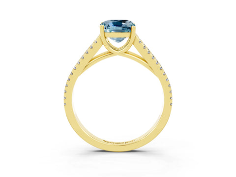 Yellow gold Cushion Cut Aquamarine Solitaire Engagement Ring with Split Shank Pavé Band_3
