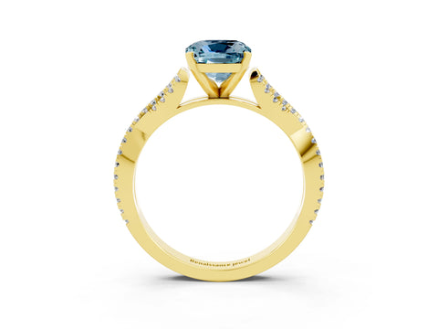 Yellow gold Cushion Cut Aquamarine Solitaire Engagement Ring with Twisted Pavé Band and Four-Prong Setting_15