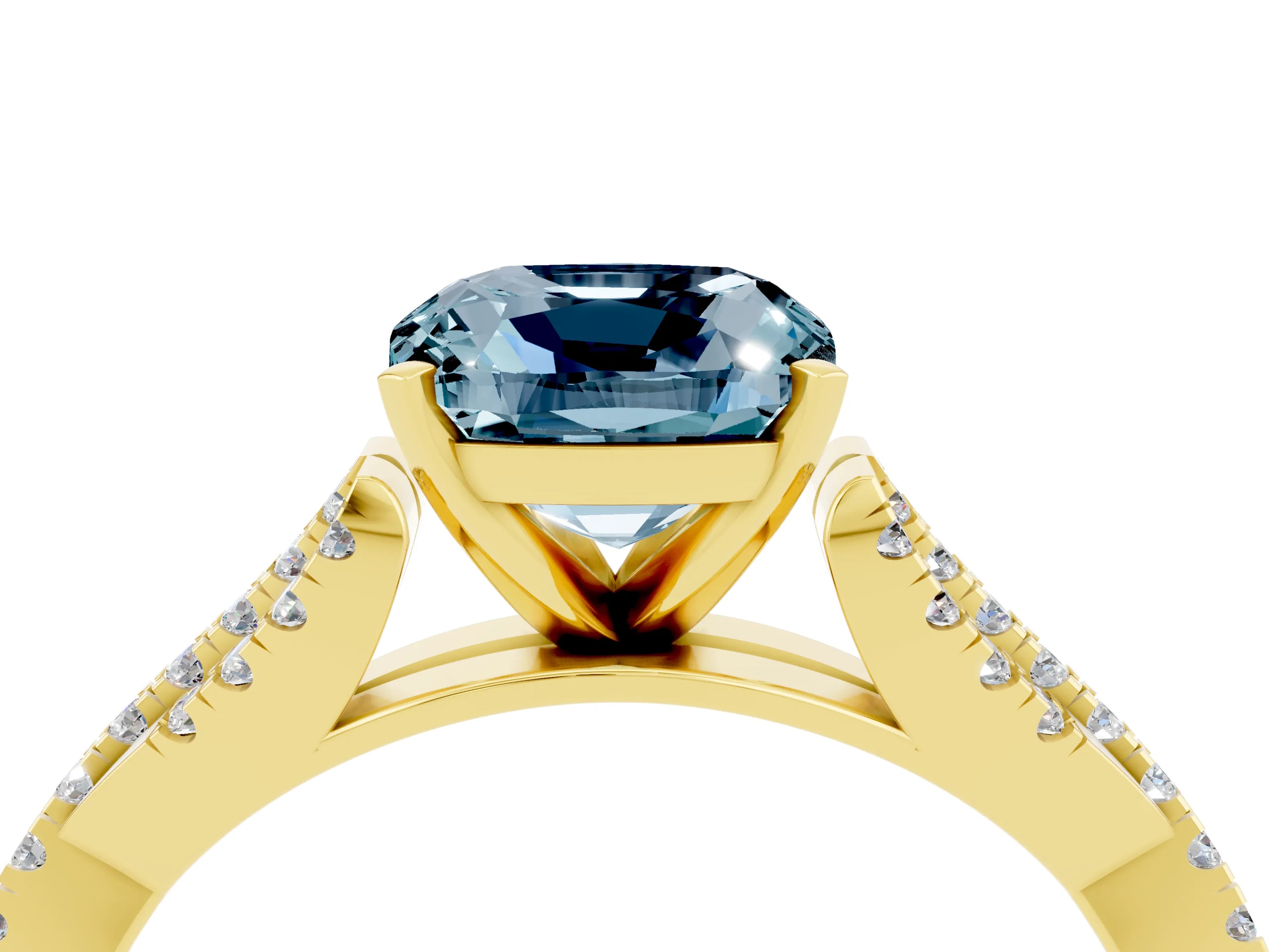 Yellow gold Cushion Cut Aquamarine Solitaire Engagement Ring with Twisted Pavé Band and Four-Prong Setting_16